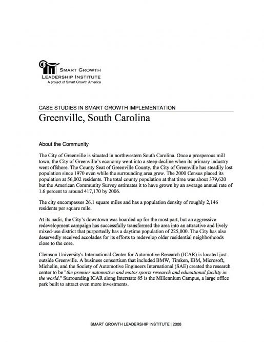 Case Studies in Smart Growth Implementation: Greenville, South Carolina