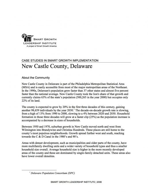Case Studies in Smart Growth Implementation: New Castle County, Delaware