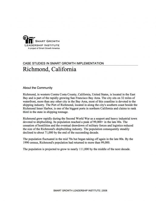 Case Studies in Smart Growth Implementation: Richmond, California