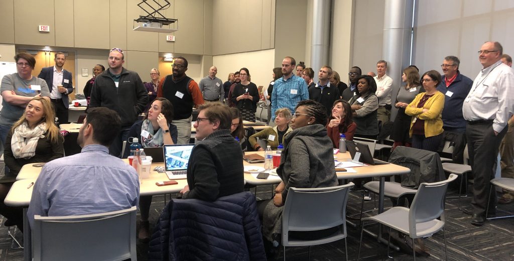  /></p>
<p>On the second day of the workshop, we visited the future site of Durham's demonstration project where the complete lack of mid-block crossings at a heavily-used bus station creates major safety concerns both for people walking to/from transit and for people driving.</p>
<div class=