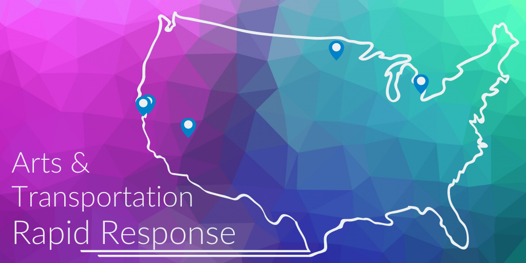  /><br />
<strong>Smart Growth America is excited to announce the selection of five jurisdictions to participate in the Arts & Transportation Rapid Response initiative. Over the next few months, these jurisdictions will implement artist-led projects to address COVID-19 transportation challenges.</strong></p>
<p>After receiving an unprecedented number of applications—almost 200— Smart Growth America has selected five agencies to participate in the Arts & Transportation Rapid Response initiative. Each of their proposed projects seeks to address COVID-related transportation challenges and systemic inequities and do so in unique, creative ways, with the support of local artists. (Read more background about this program here)</p>
<p>Over the summer, Smart Growth America’s Arts & Culture team will work with the following agencies:</p>
<ul>
<li>Detroit Department of Public Works (Detroit, MI)</li>
<li>Oakland Department of Transportation (Oakland, CA)</li>
<li>Regional Transportation Commission of Southern Nevada (Las Vegas, NV)</li>
<li>San Francisco Bay Area Rapid Transit—BART (San Francisco Bay Area, CA)</li>
<li>West Central Initiative (West Central Minnesota)</li>
</ul>
<h3><span style=