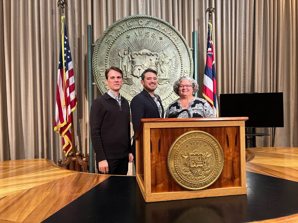 Michael Rodriguez poses inside the Hawaii state capitol.