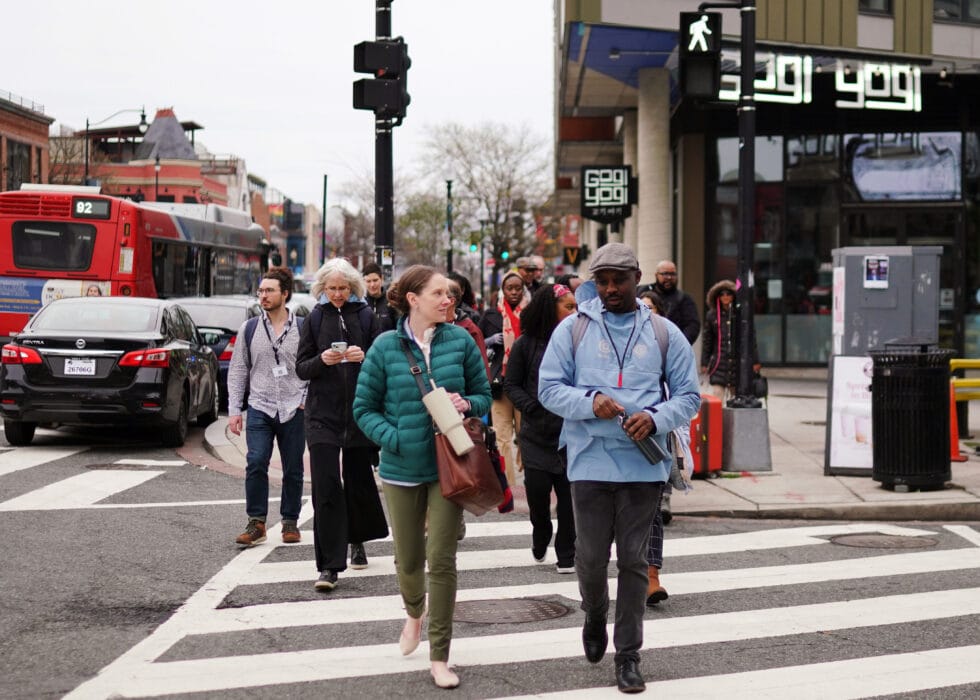 People walking on a crosswalk