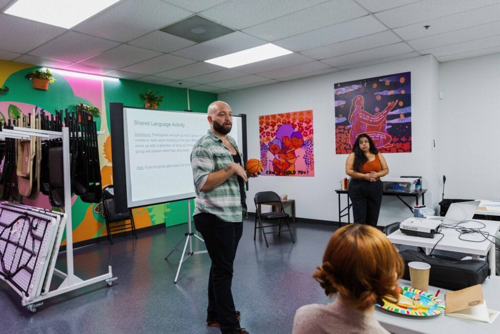 A man is giving a presentation