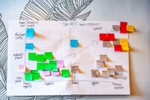 A board with stickers