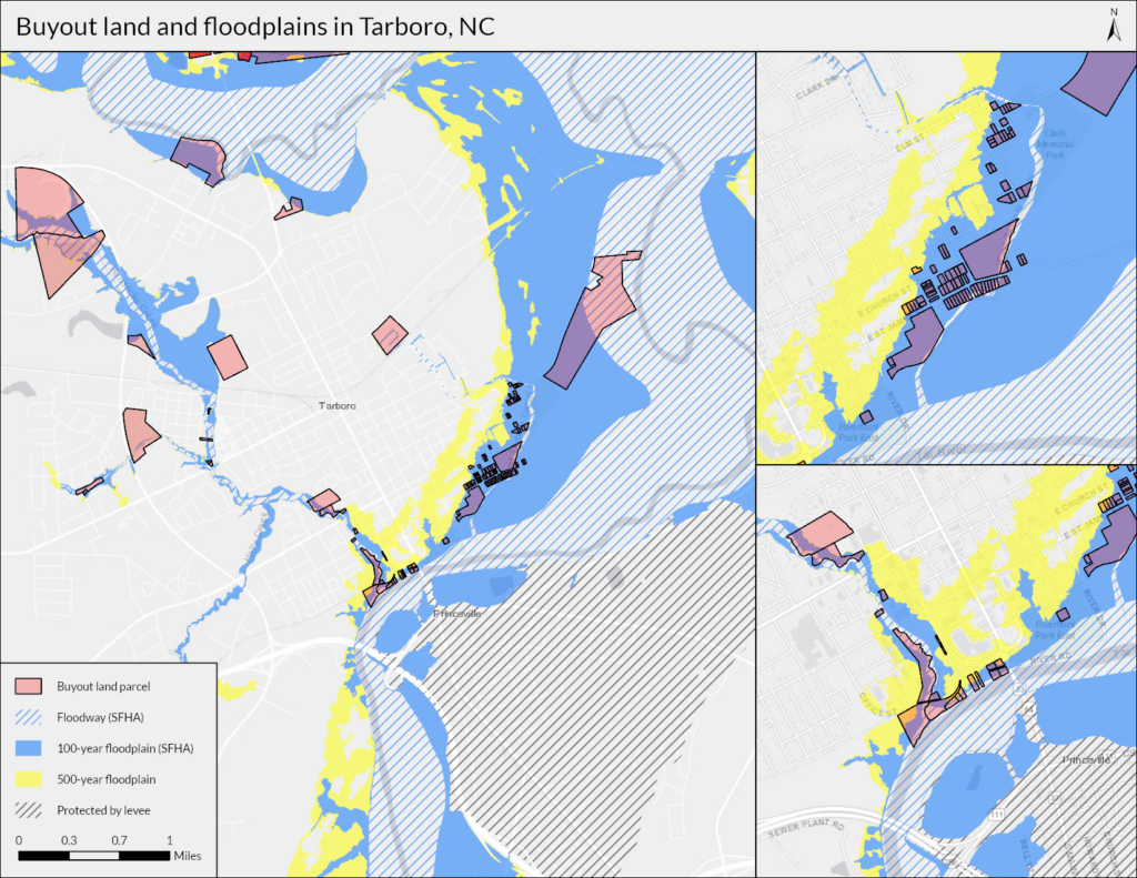 Buyout Land and Floodplains map in Tarboro, NC