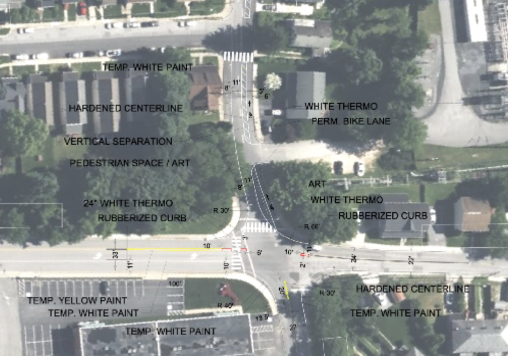 Labeled aerial image of proposed street changes. 